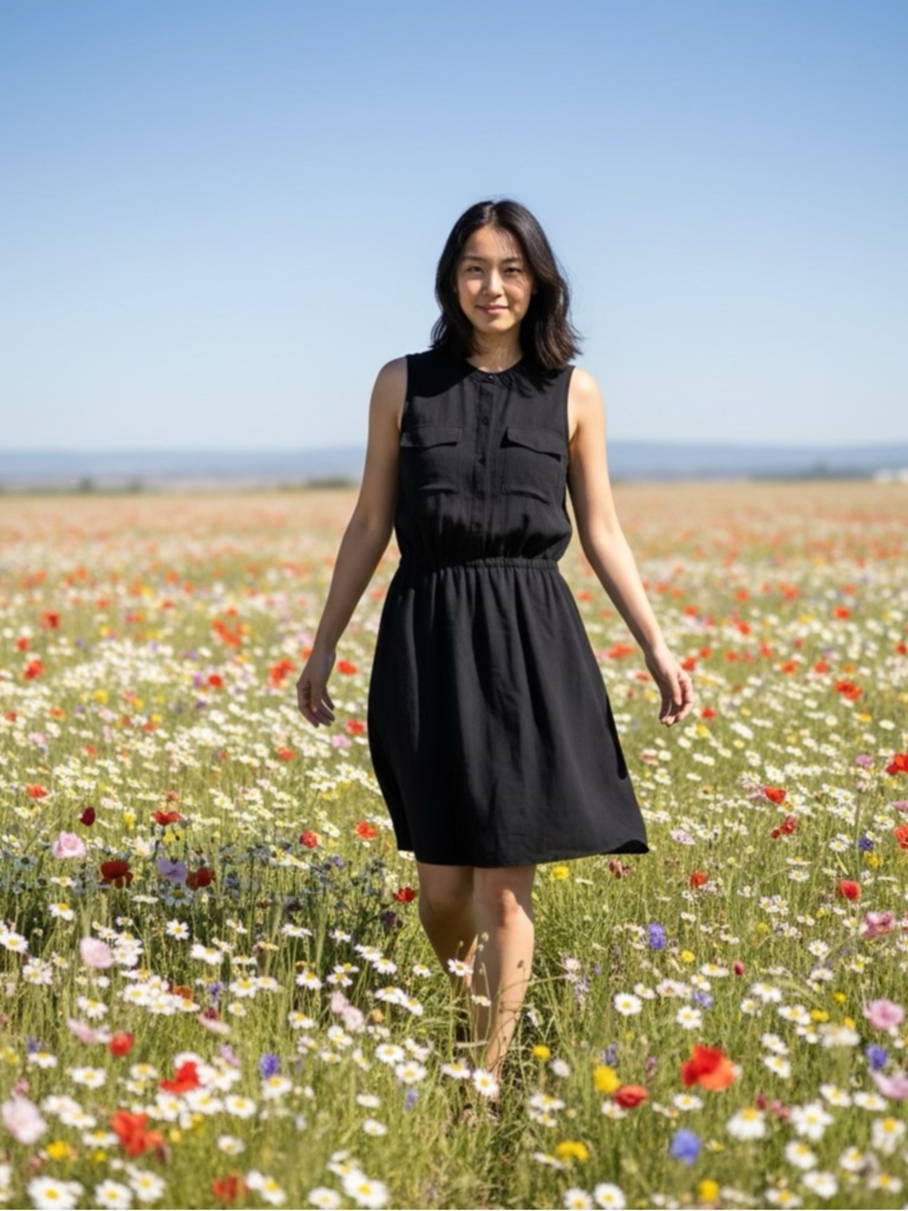 Madewell black 100% silk sleeveless button-front dress